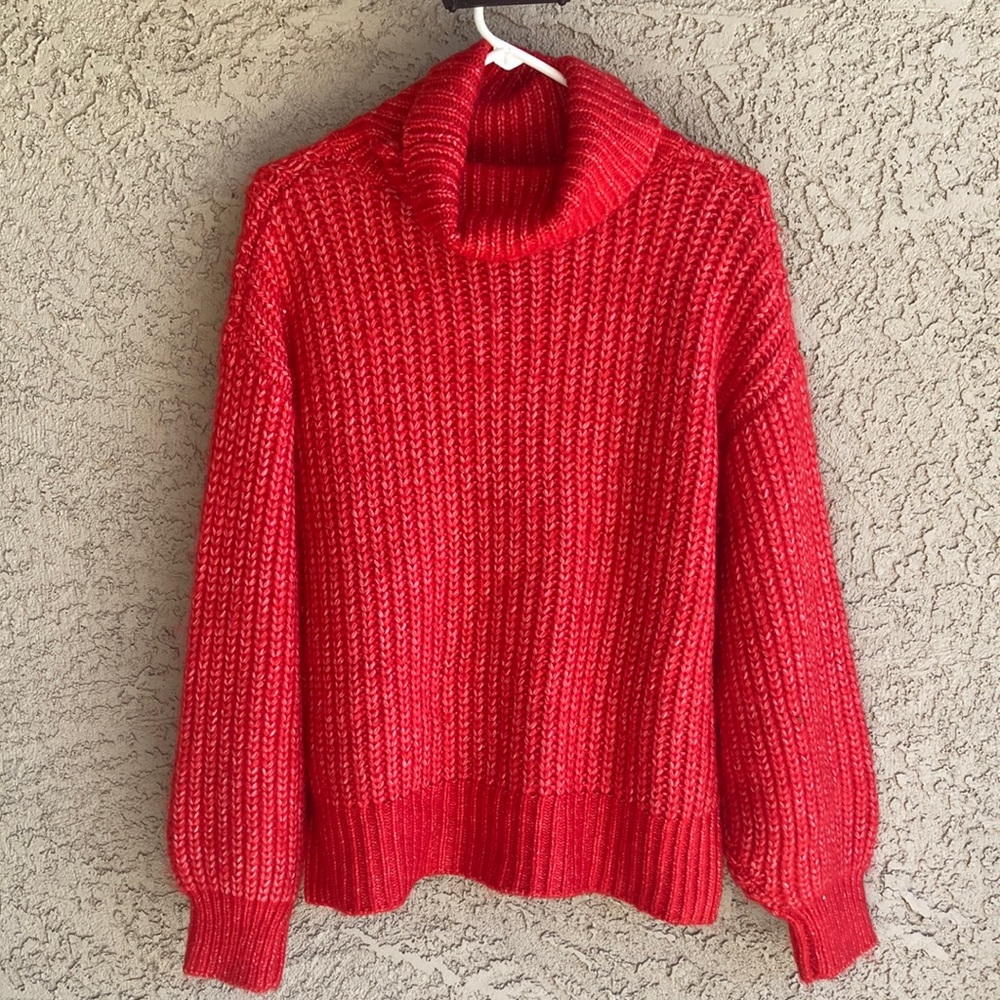A new day women’s soft fuzzy red burnt orange extra small cow neck turtle neck